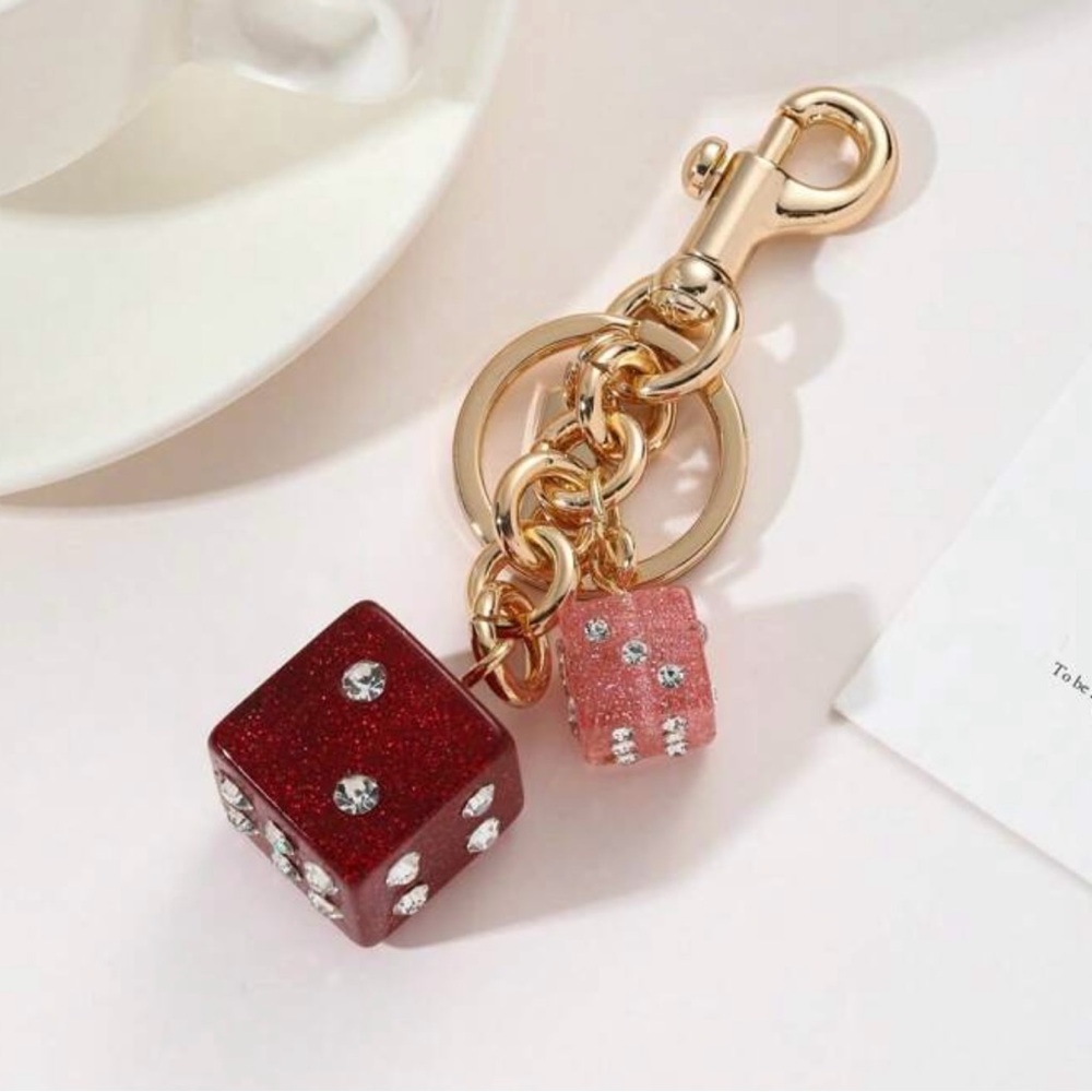 Dice Bag Charm with Red, Pink, and Gold - Picture 2 of 6